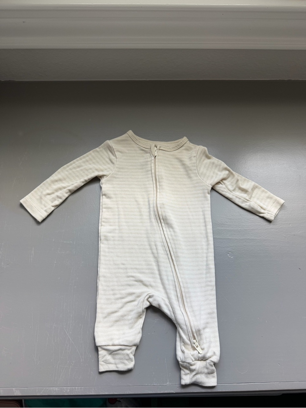 cloud island Cream Striped Zipper Footie One-Piece